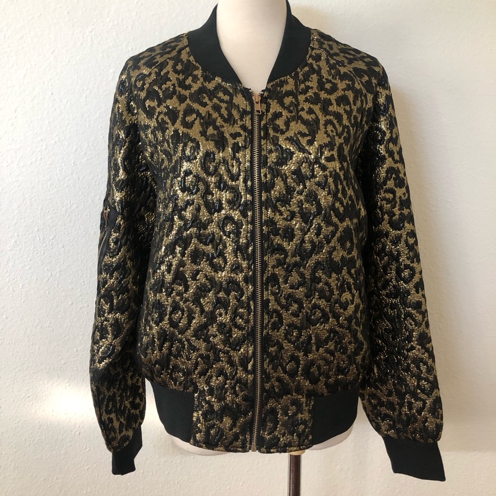 NWOT Nasty Gal Metallic Leopard Bomber Jacket L - Picture 4 of 11